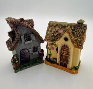 Vintage Miniature Cottage House Set of 2 Fairy Garden Resin Houses